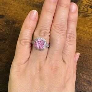 Silver Pink Halo Ring Honeycomb Fire Work Platinum over Sterling SZ 8